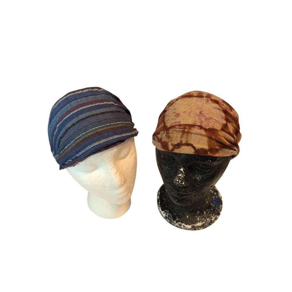 Boho Cotton Headbands Headwraps Organic Tie Dye Brown & Striped Blue 2pc Hippie